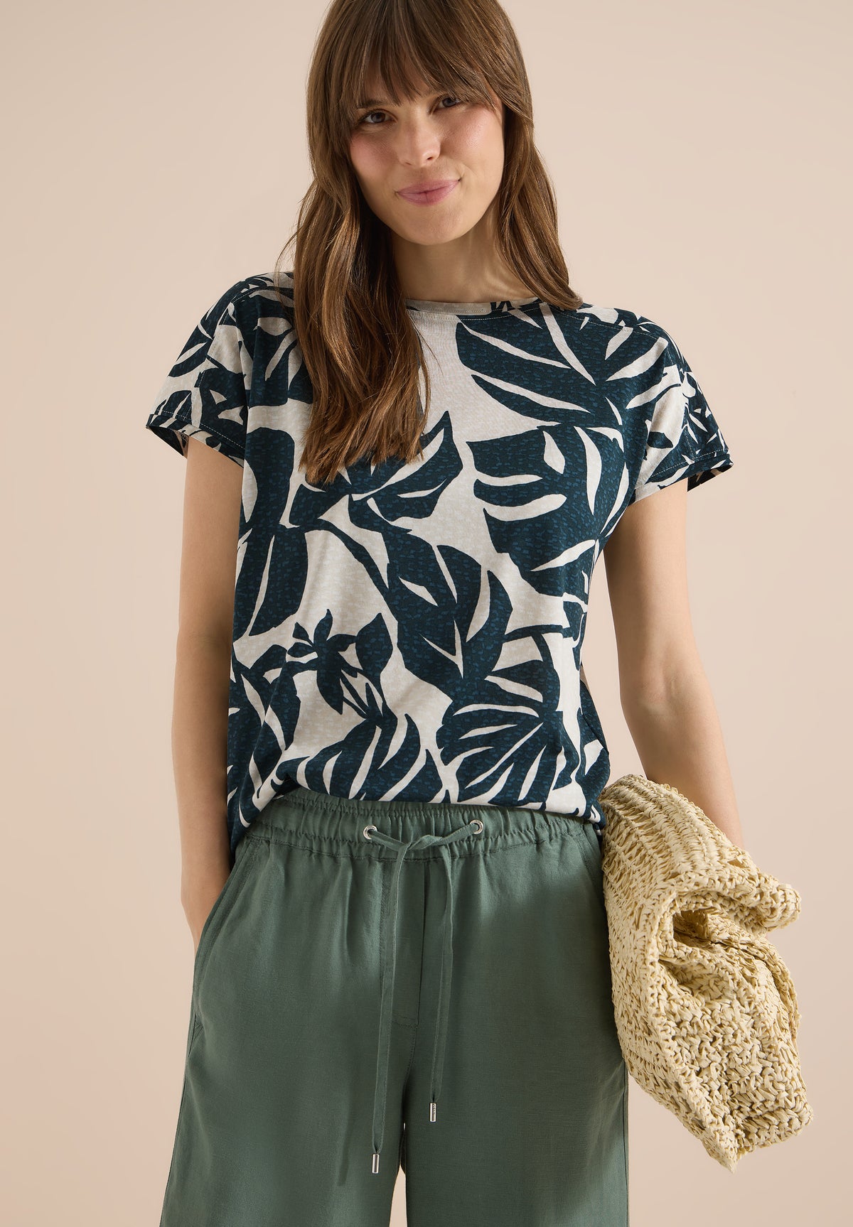 T-Shirt mit U-Boot-Ausschnitt und Print