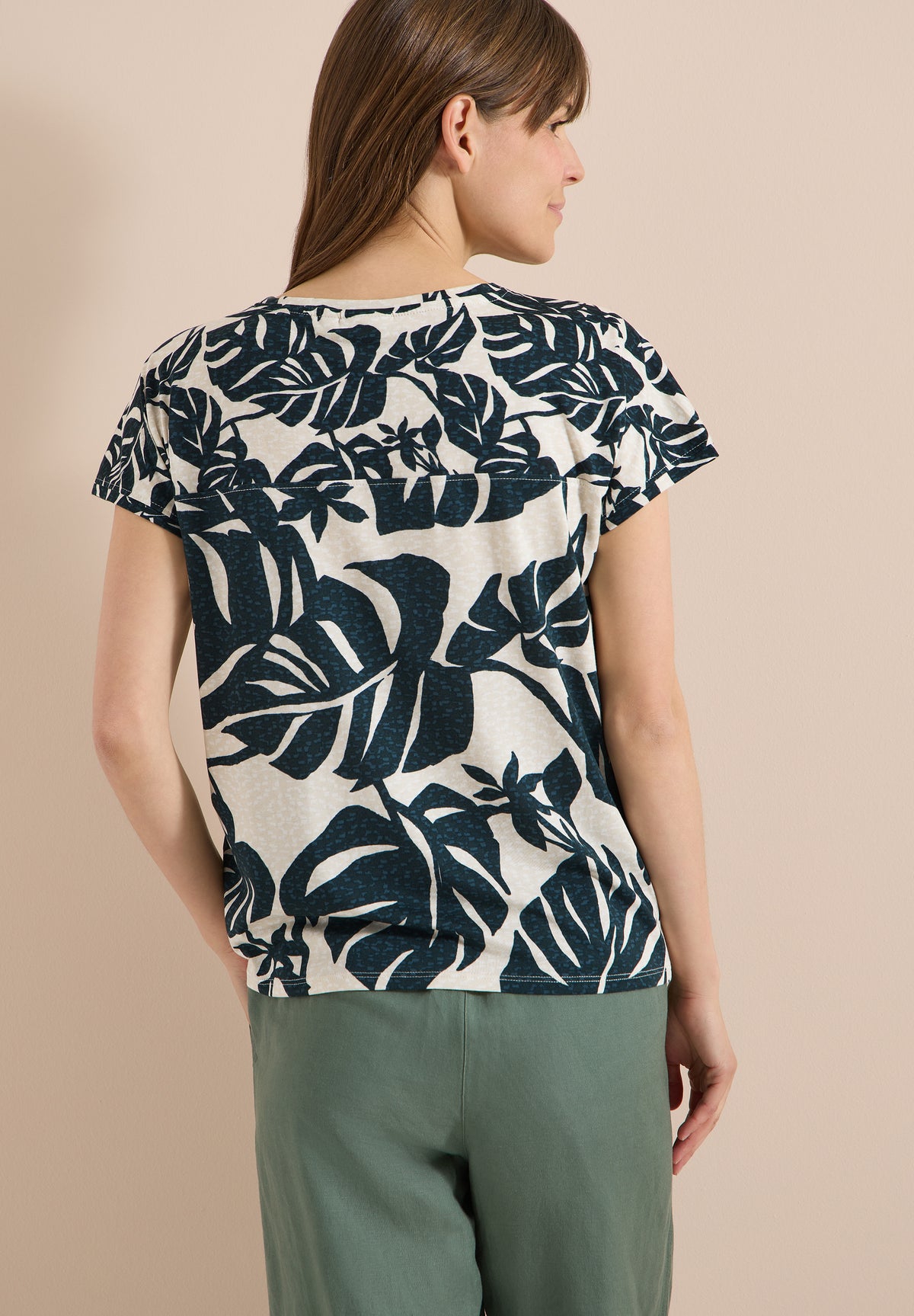 T-Shirt mit U-Boot-Ausschnitt und Print