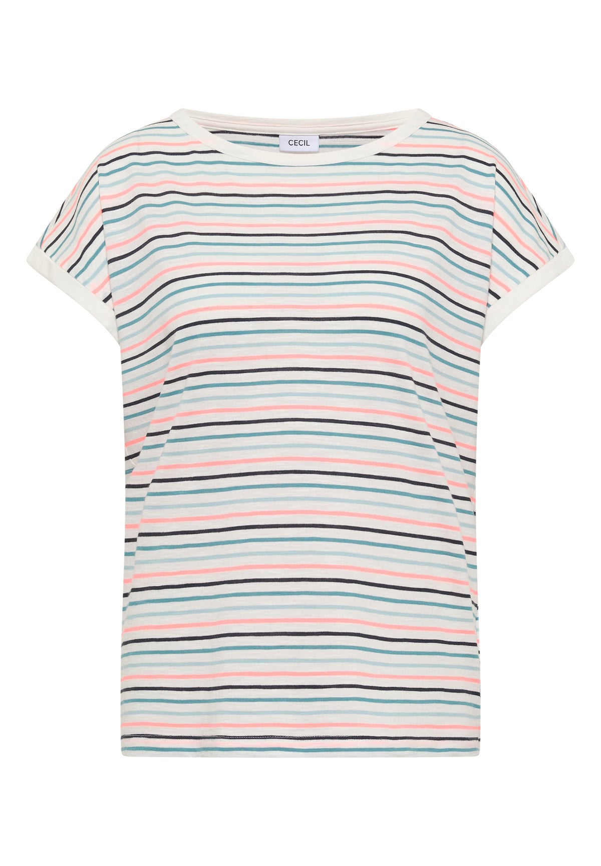T-Shirt mit Boat Neck und Turn-Up-Detail