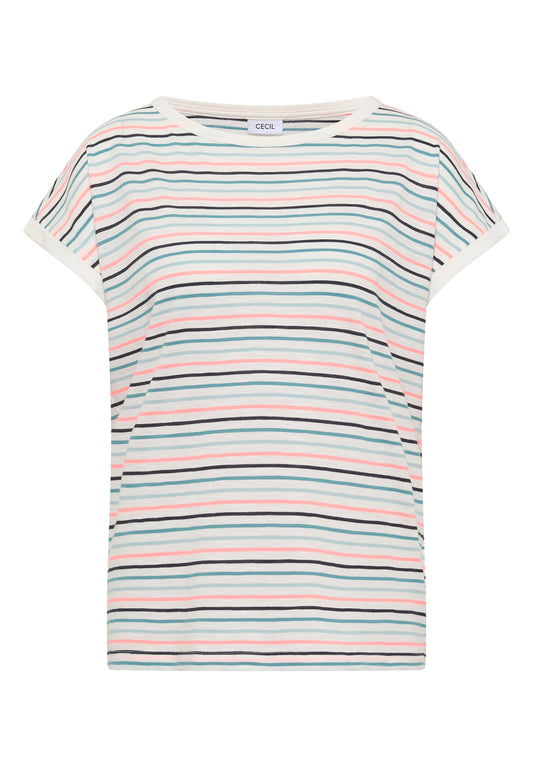 T-Shirt mit Boat Neck und Turn-Up-Detail