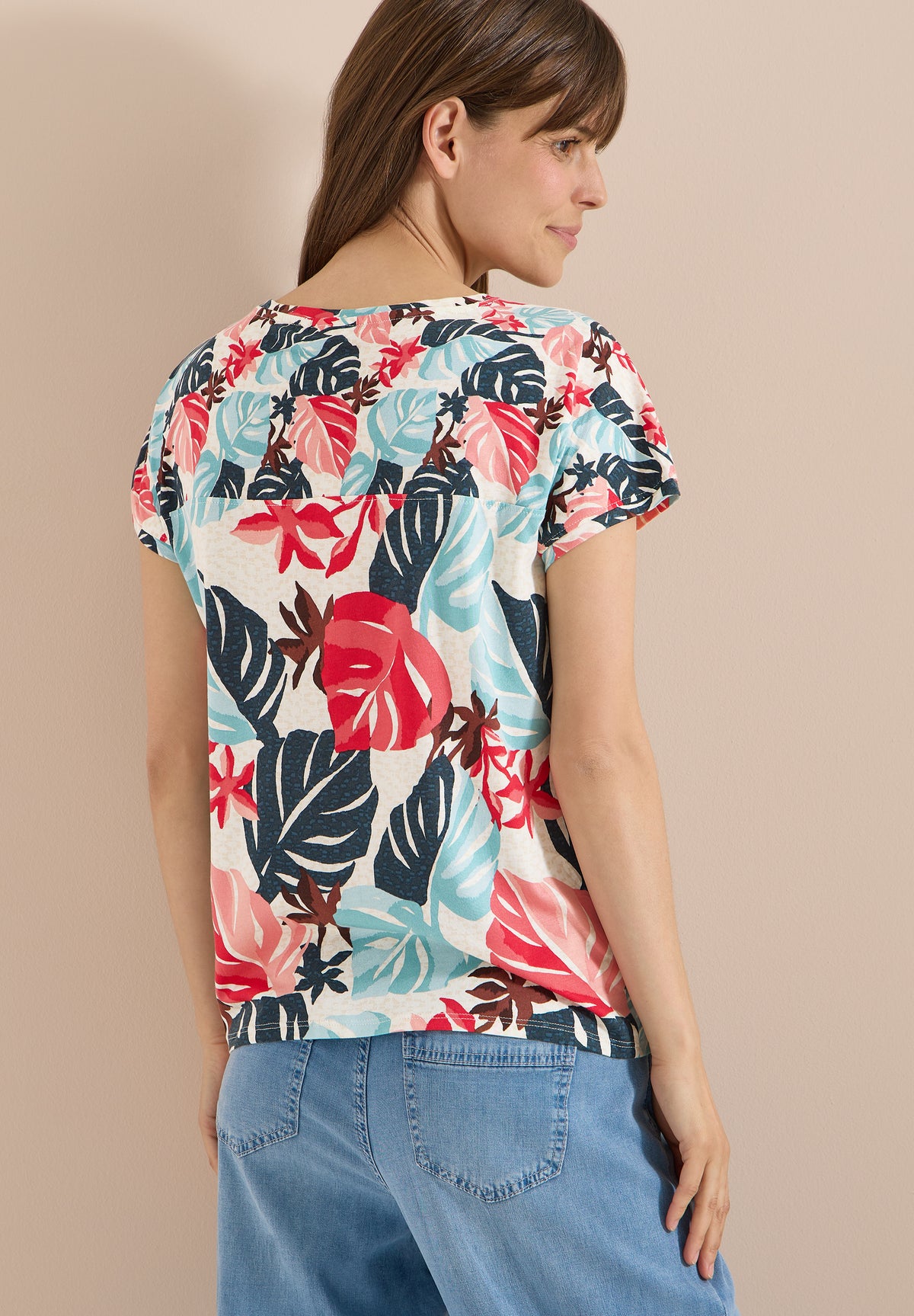 T-Shirt mit U-Boot-Ausschnitt und Print