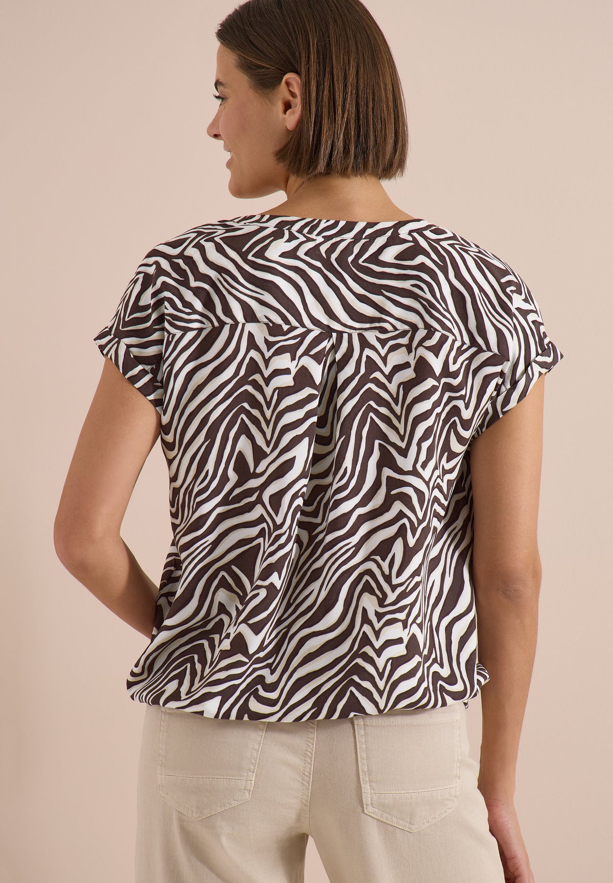 Bluse mit Split Neck und Zebra-Print