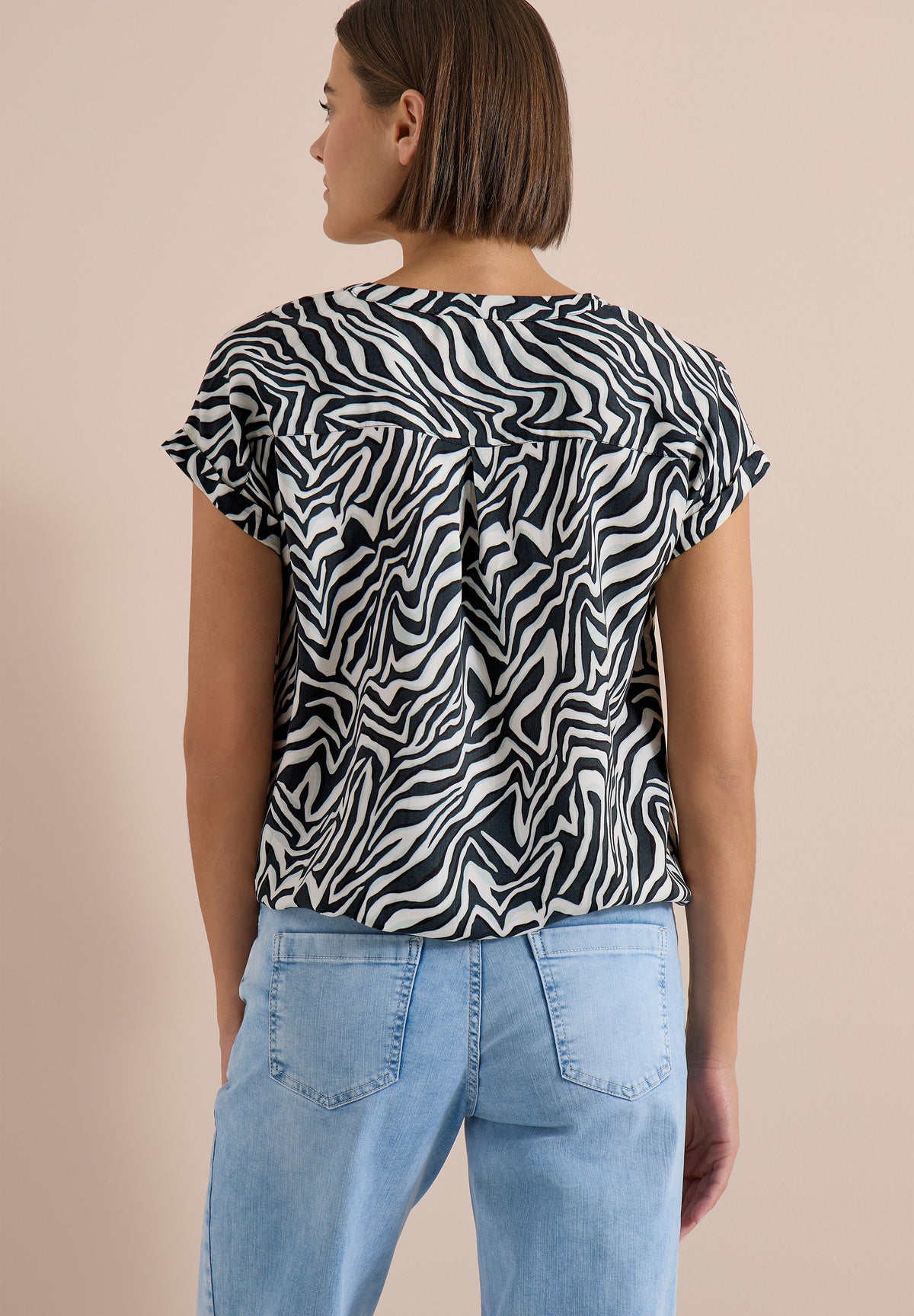 Bluse mit Split Neck und Zebra-Print
