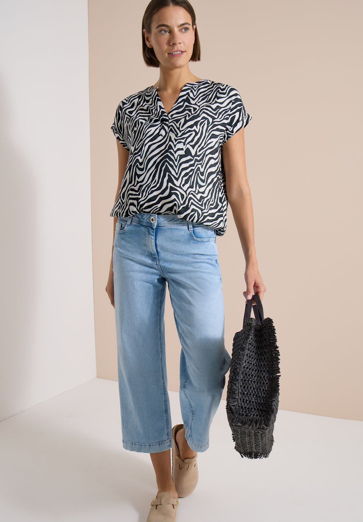 Bluse mit Split Neck und Zebra-Print