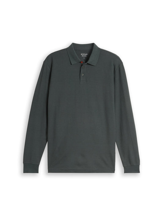 Langarm Poloshirt mit Waffelstruktur