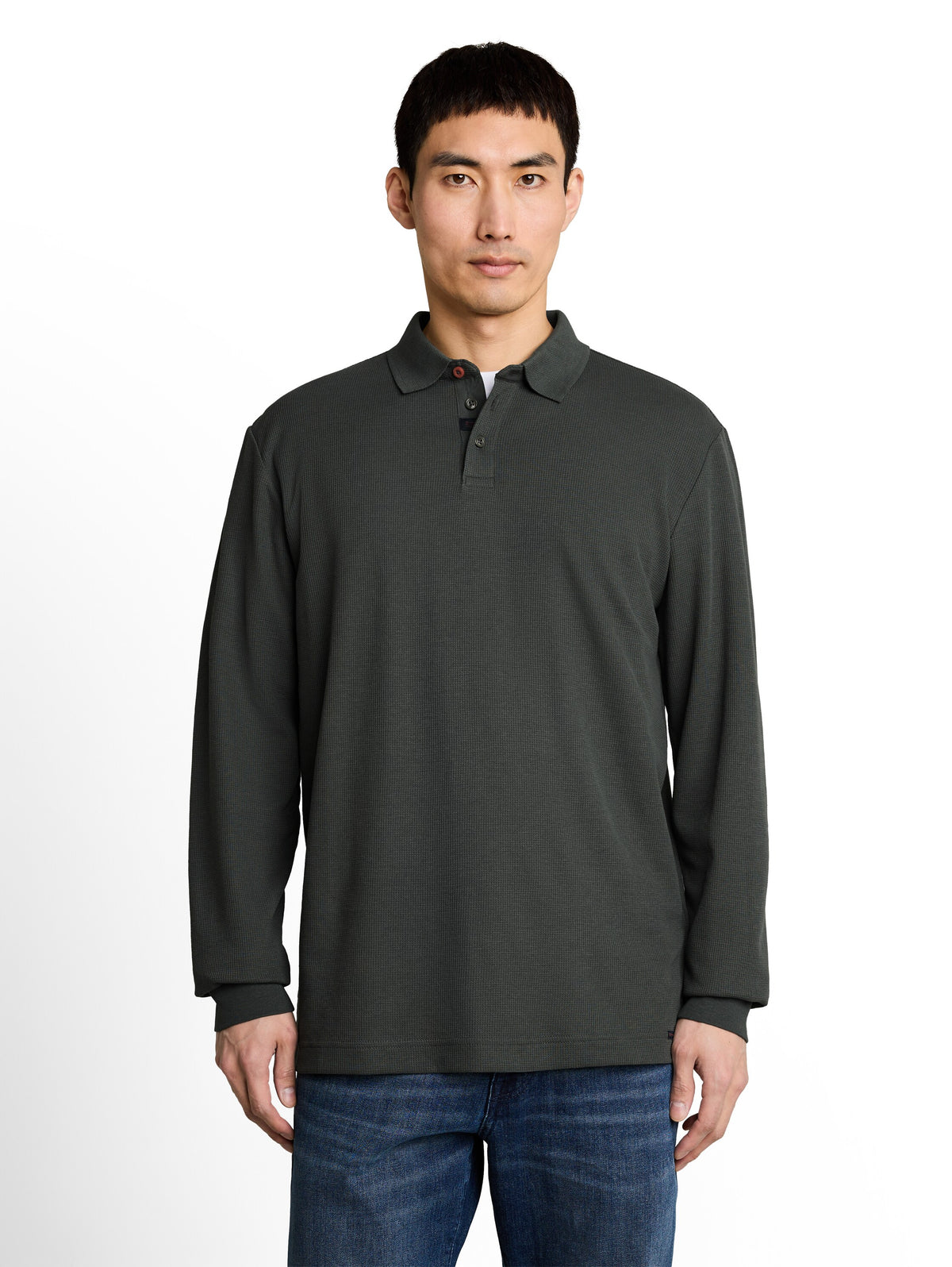 Langarm Poloshirt mit Waffelstruktur