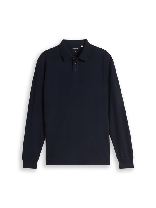 Langarm Poloshirt mit Waffelstruktur