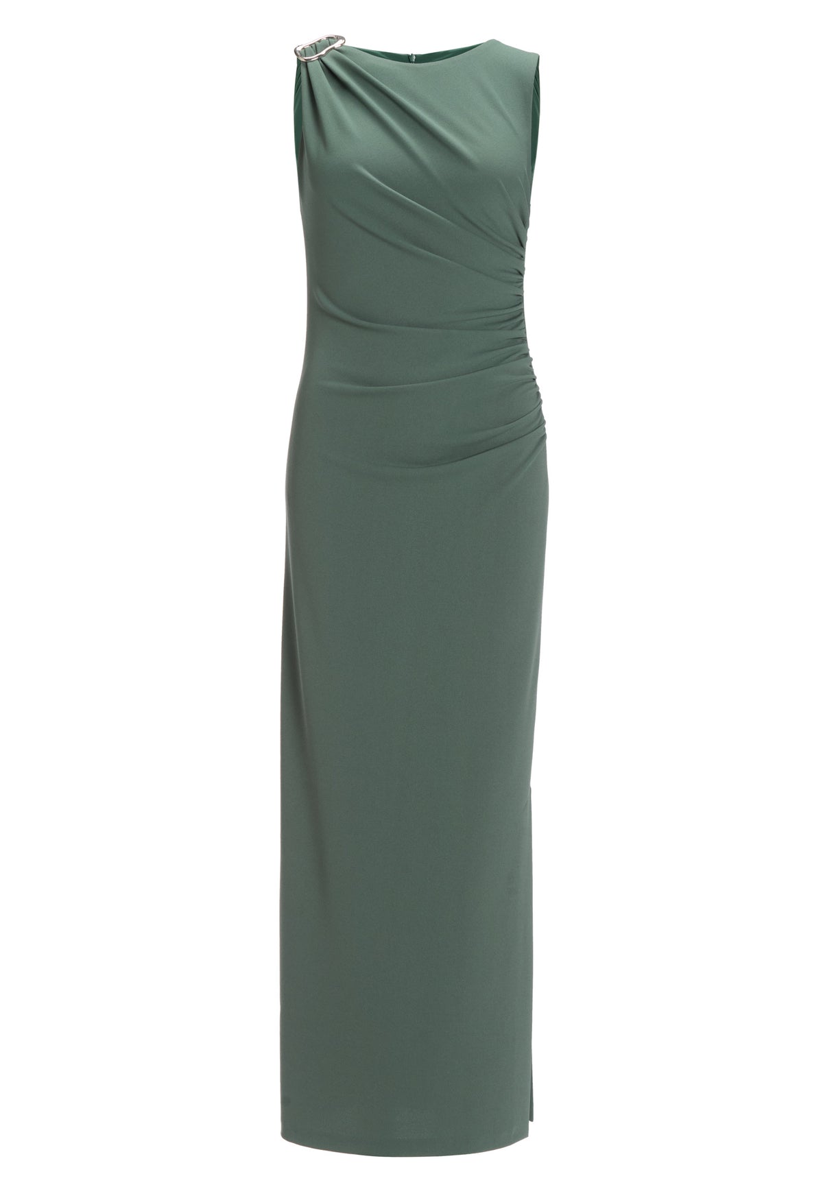 Abendkleid aus Crepe Jersey mit Drapierung und Zierschnalle