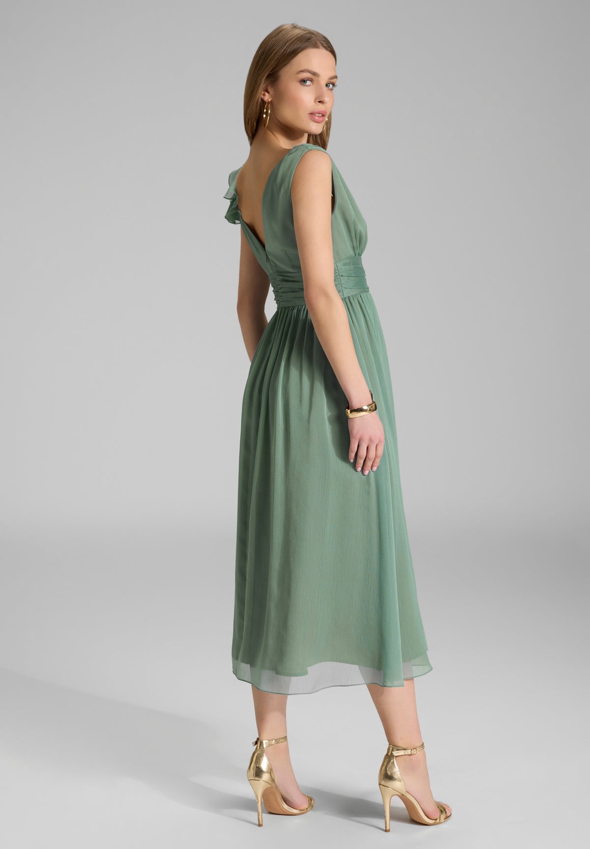 Cocktailkleid aus Crinkle Chiffon mit Volant Detail