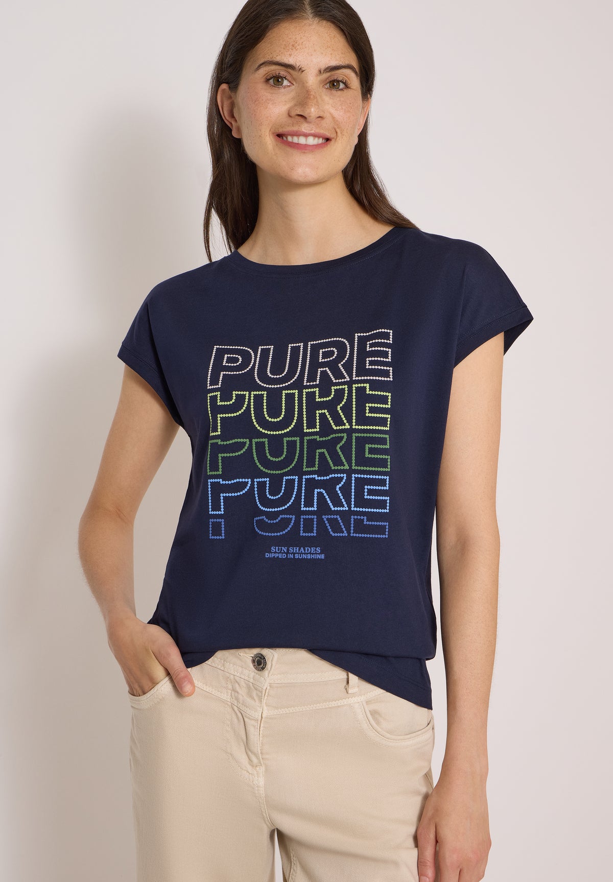 T-Shirt mit Boat Neck und Frontprint