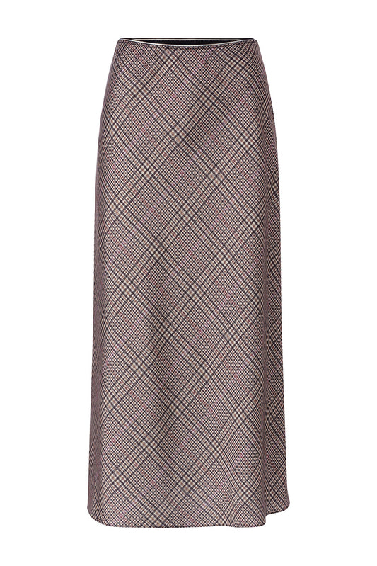Printed Satin Midi Skirt with Check
