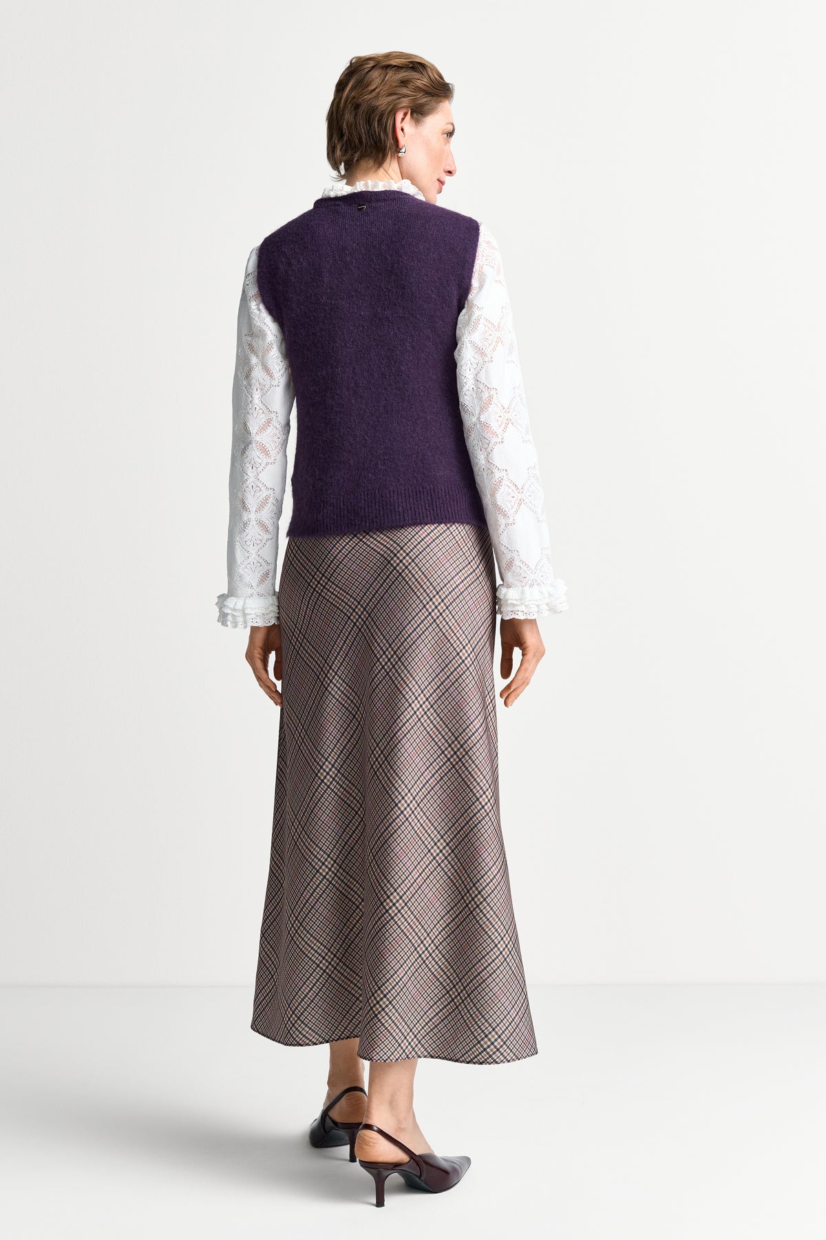 Printed Satin Midi Skirt with Check