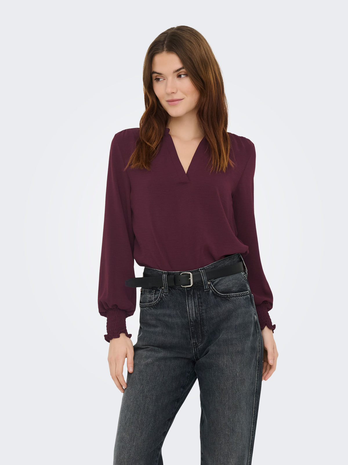 ONLMETTE V-NECK LS SMOCK TOP NOOS WVN