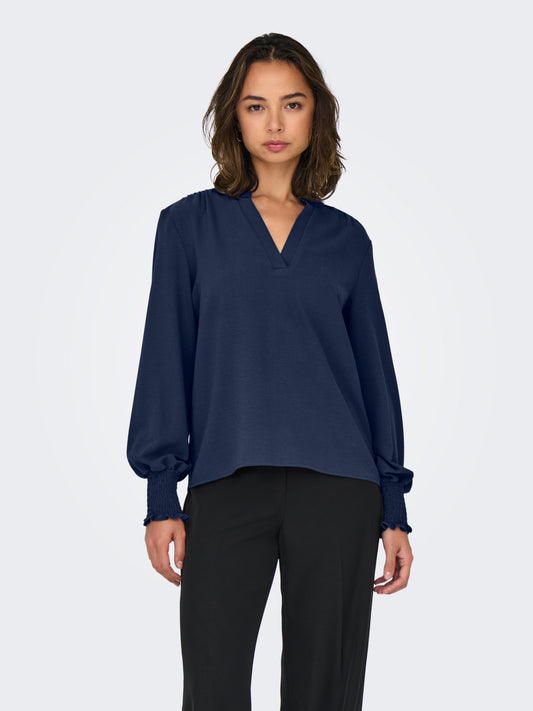 ONLMETTE V-NECK LS SMOCK TOP NOOS WVN