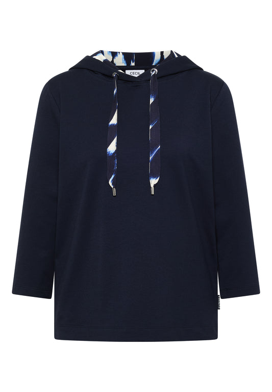 3/4-Arm Shirt mit Kapuze und Printdetails