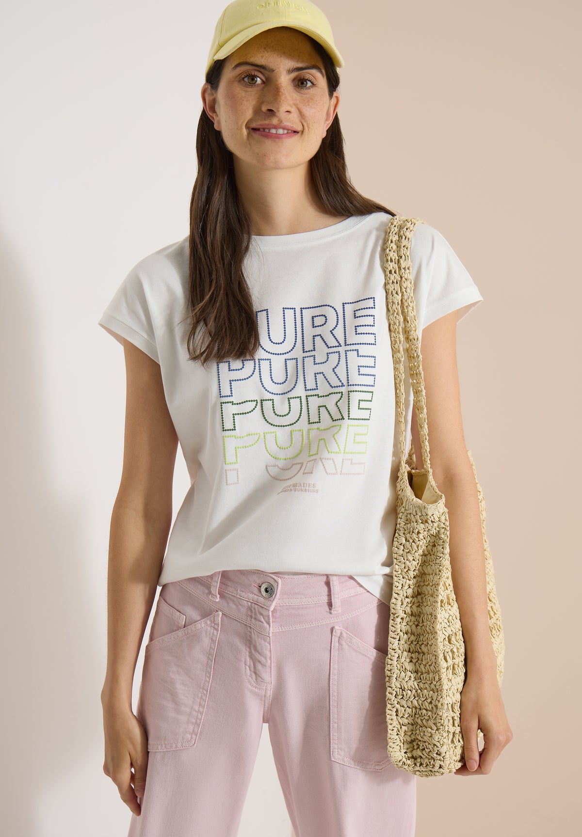 T-Shirt mit Boat Neck und Frontprint