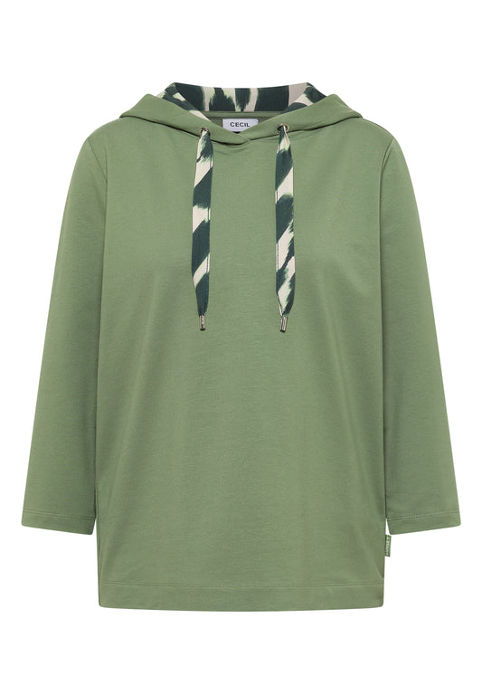 3/4-Arm Shirt mit Kapuze und Printdetails