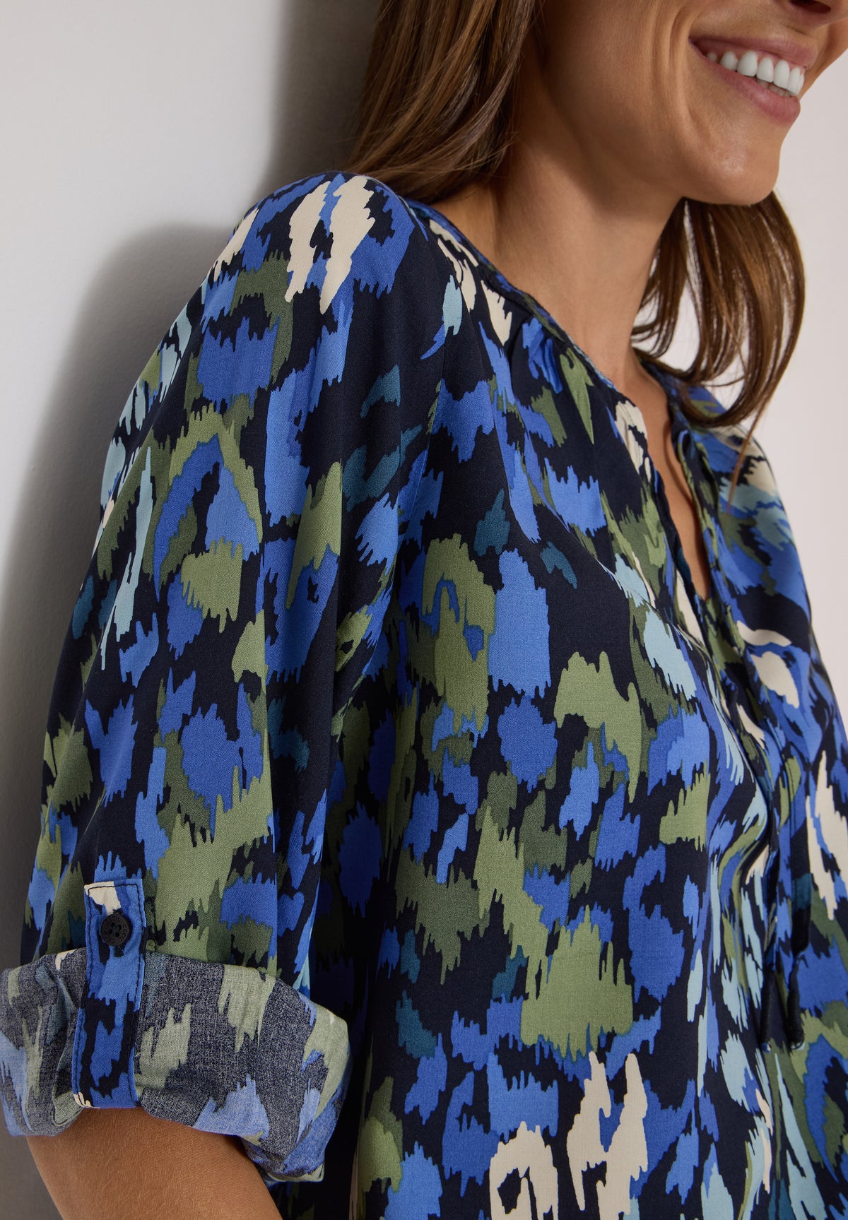 3/4-Arm Bluse mit Turn-Up und Print