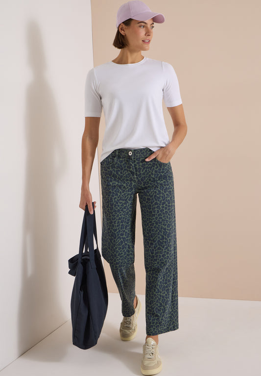 High Waist Wide Leg Jeans mit Leo-Muster