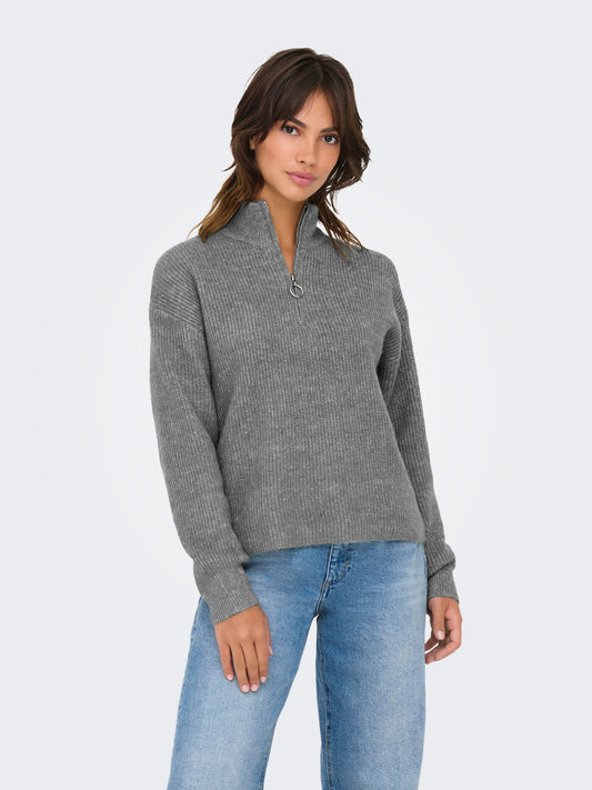 ONLTOKYO SOLID L/S ZIP PULLOVER KNT NOOS