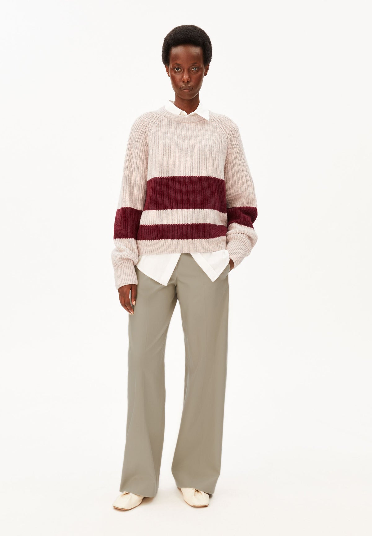 RIB STRIPED KNIT SWEATER
