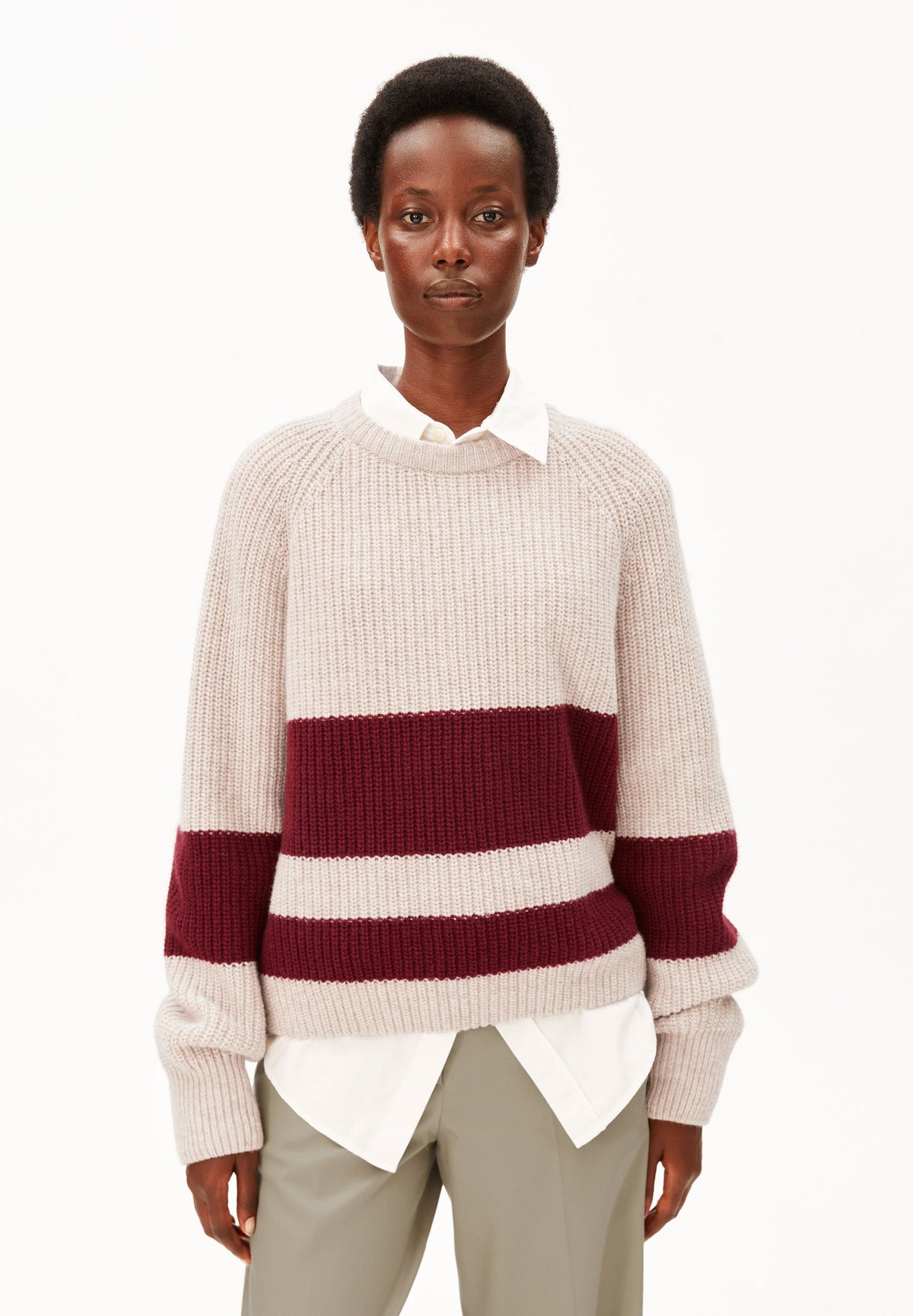 RIB STRIPED KNIT SWEATER