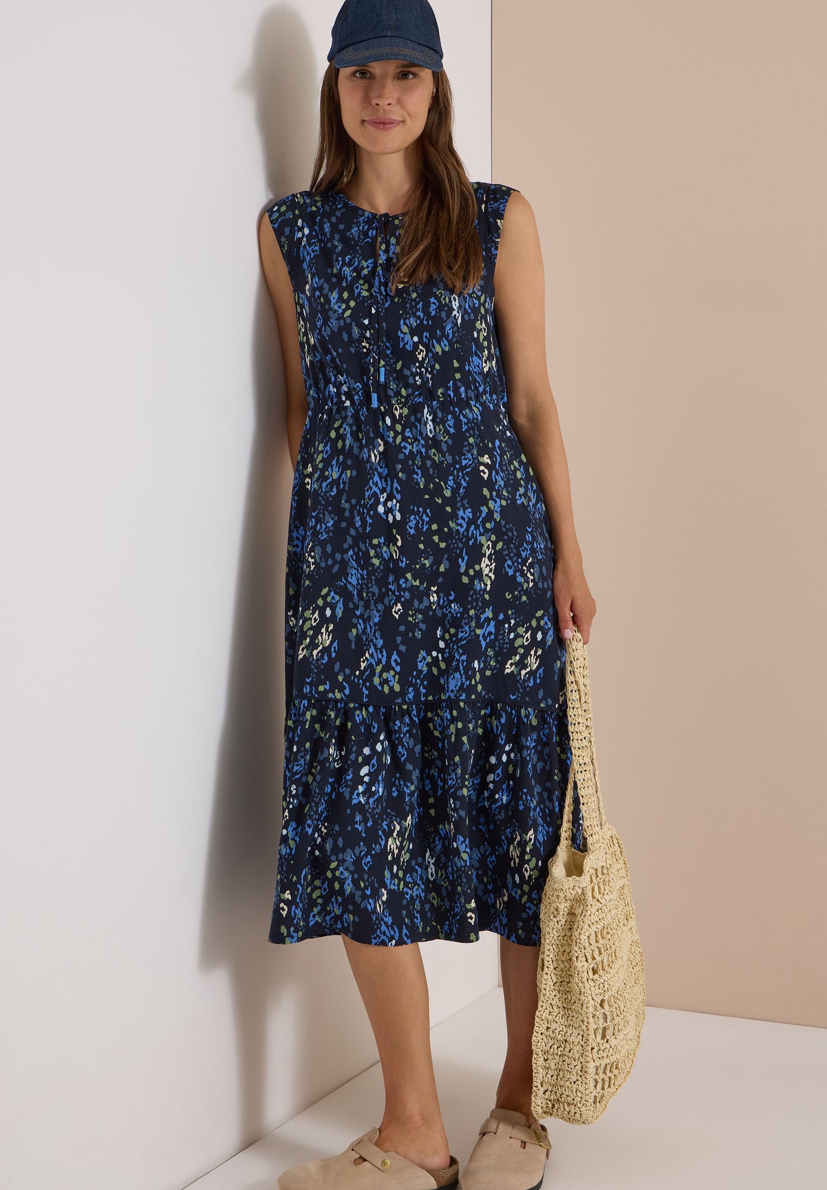Midikleid mit Split Neck und Print