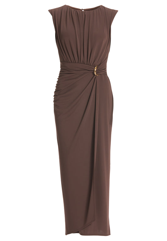 Drapiertes Abendkleid aus Jersey mit Zierschnalle