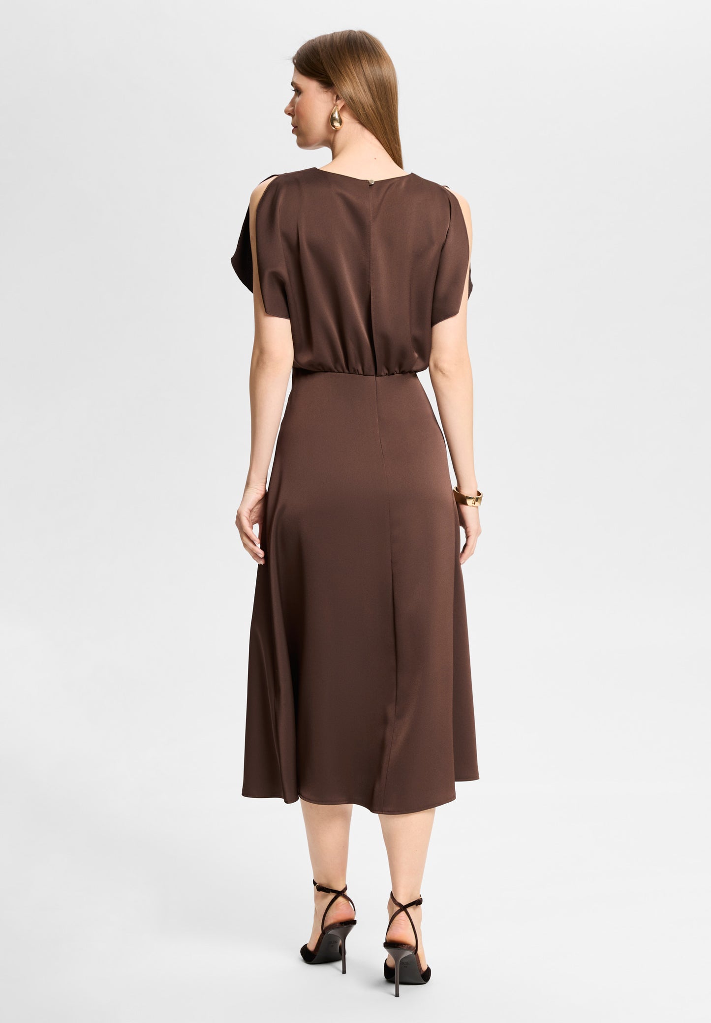 Cocktailkleid aus Satin mit geschlitzten Schulternähten