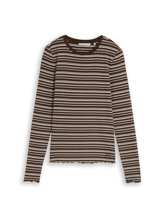 Slim Fit Langarmshirt mit gewellten Saumkanten