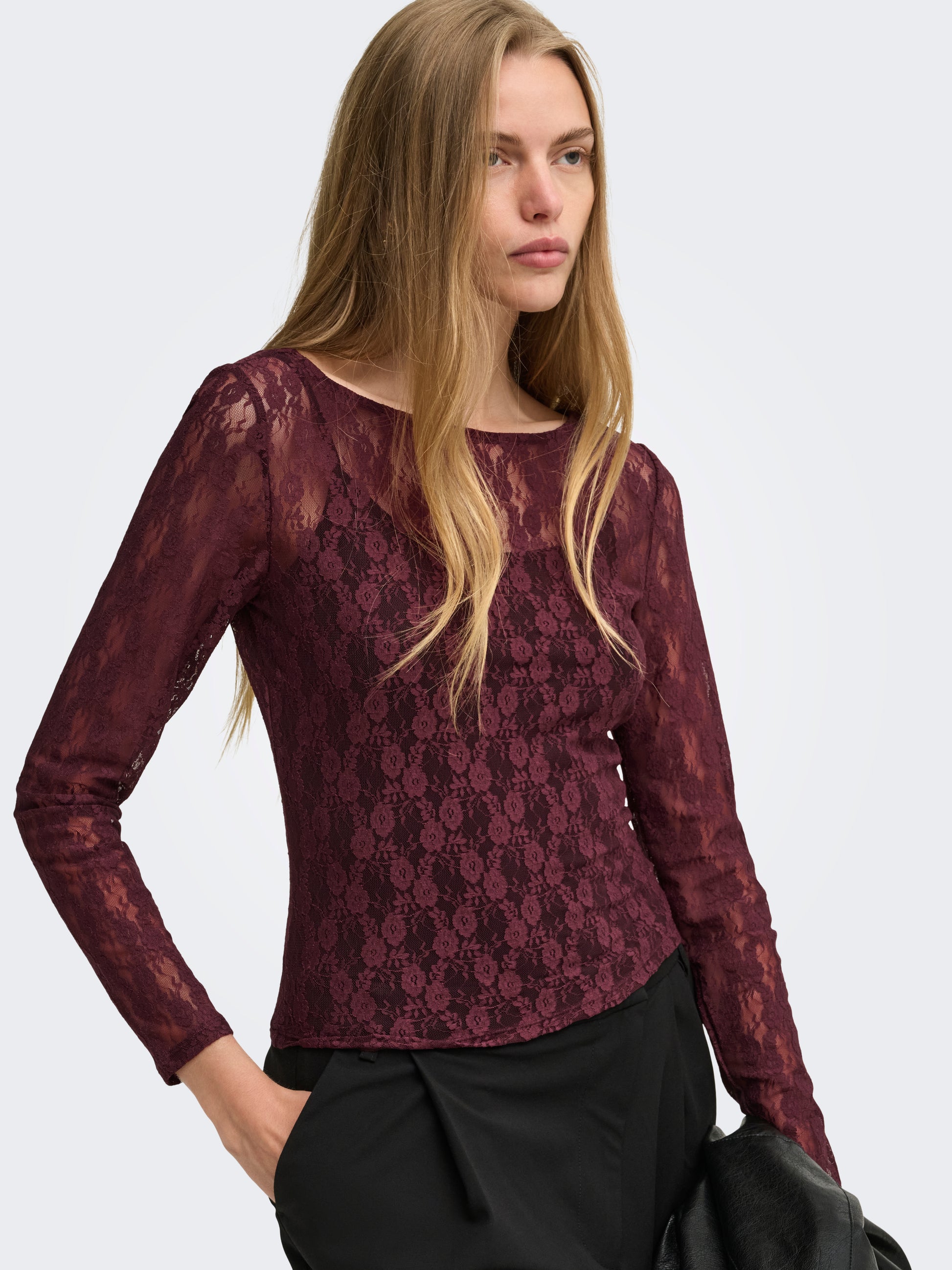ONLNIKITA L/S BOATNECK LACE TOP BOX JRS