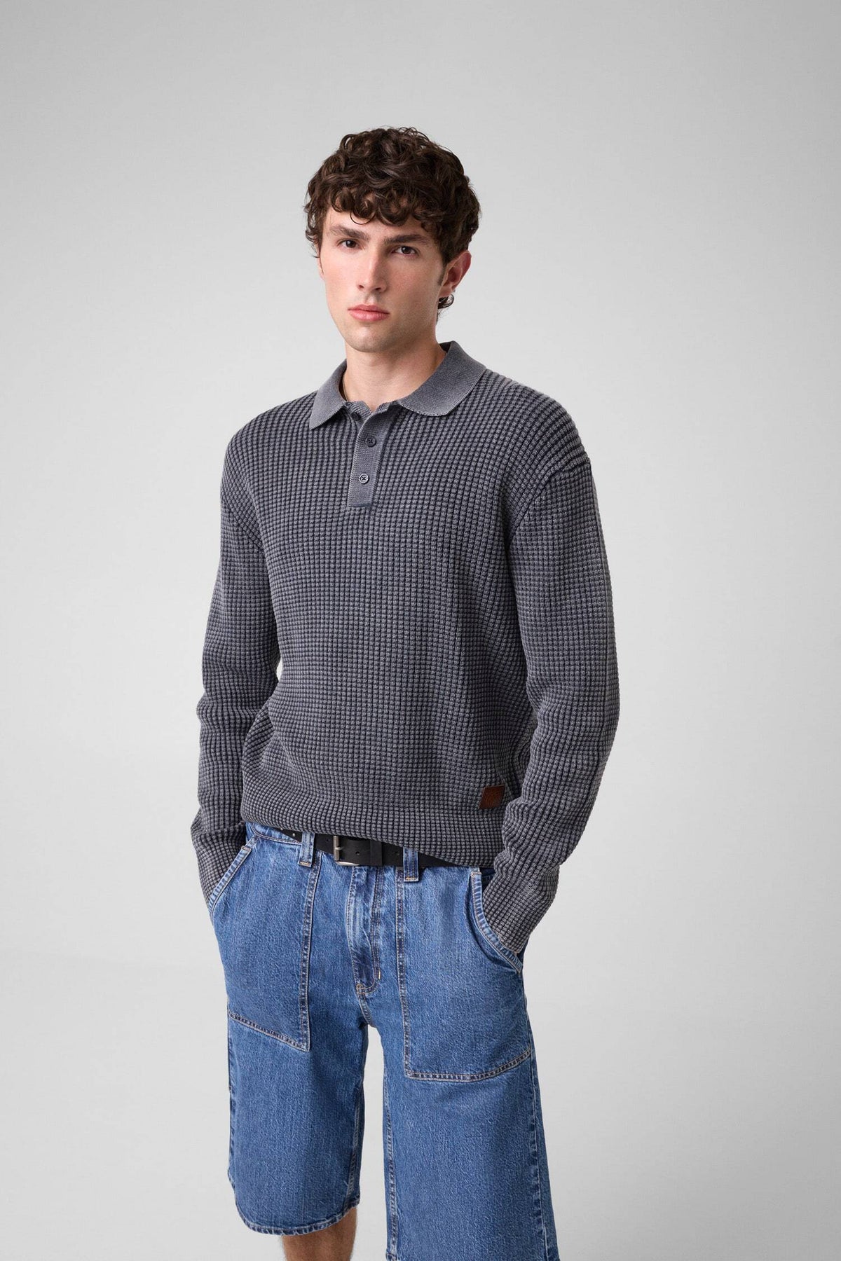 GJ LS WAFFLE POLO SWTR