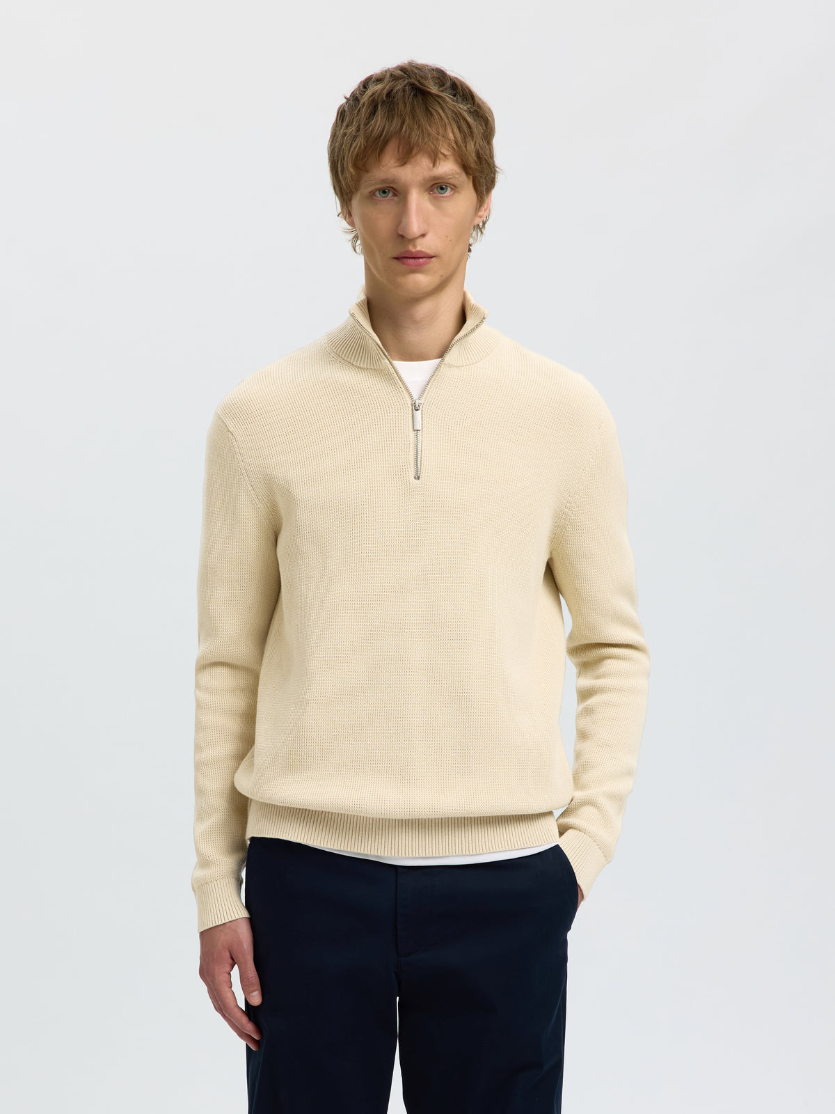 SLMDANE LS KNIT REG STRUC HALF ZIP NOOS