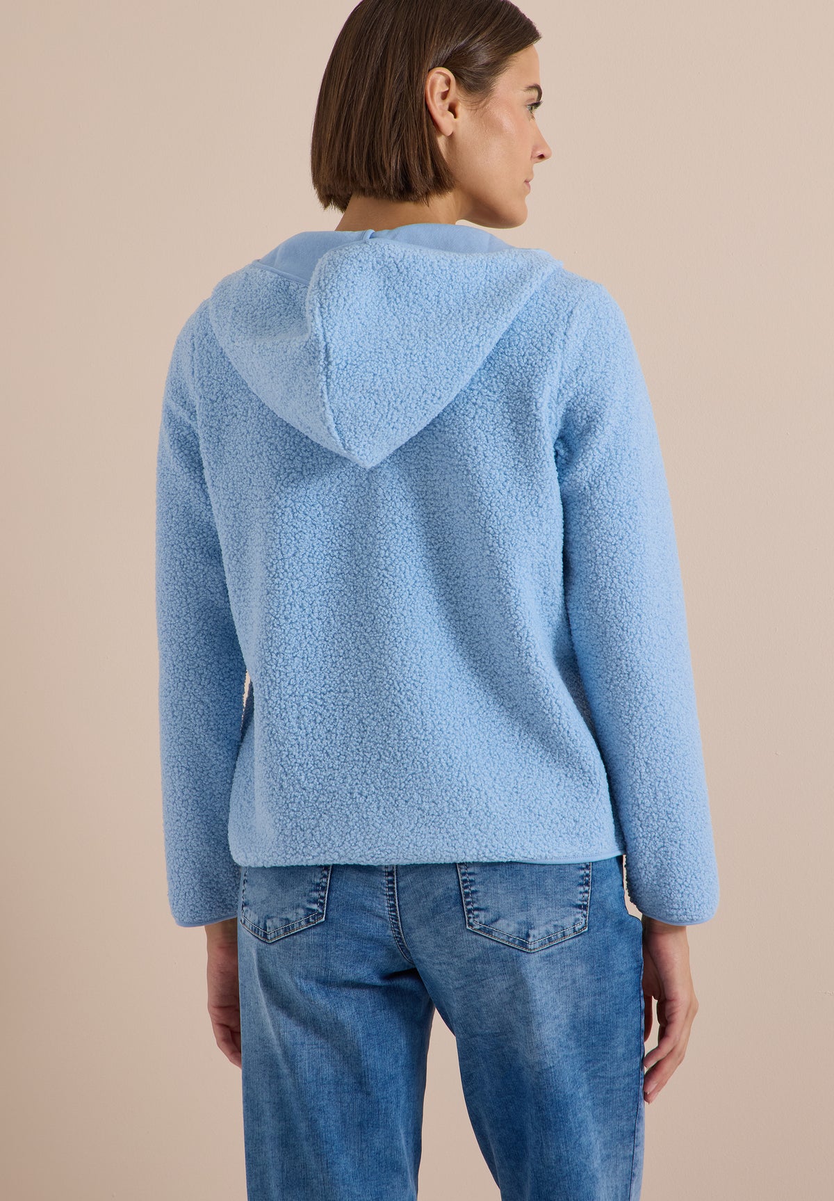 Teddy-Jacke mit Kapuze in Unifarbe