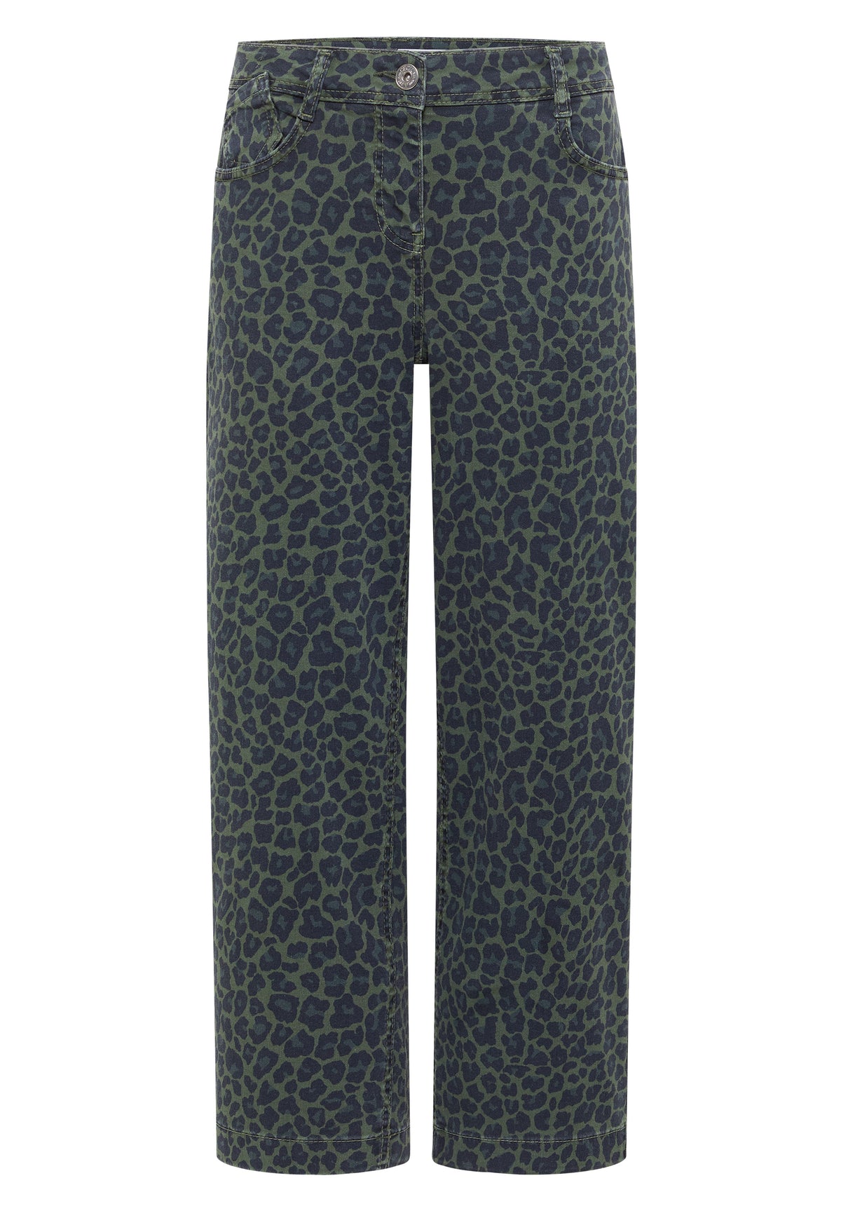 High Waist Wide Leg Jeans mit Leo-Muster