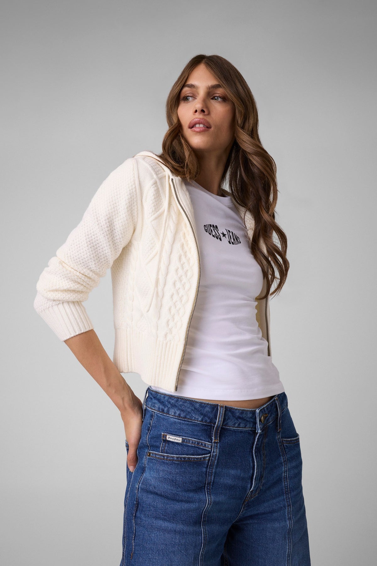 GJ LS CABLE HOODIE ZIPPED SWTR