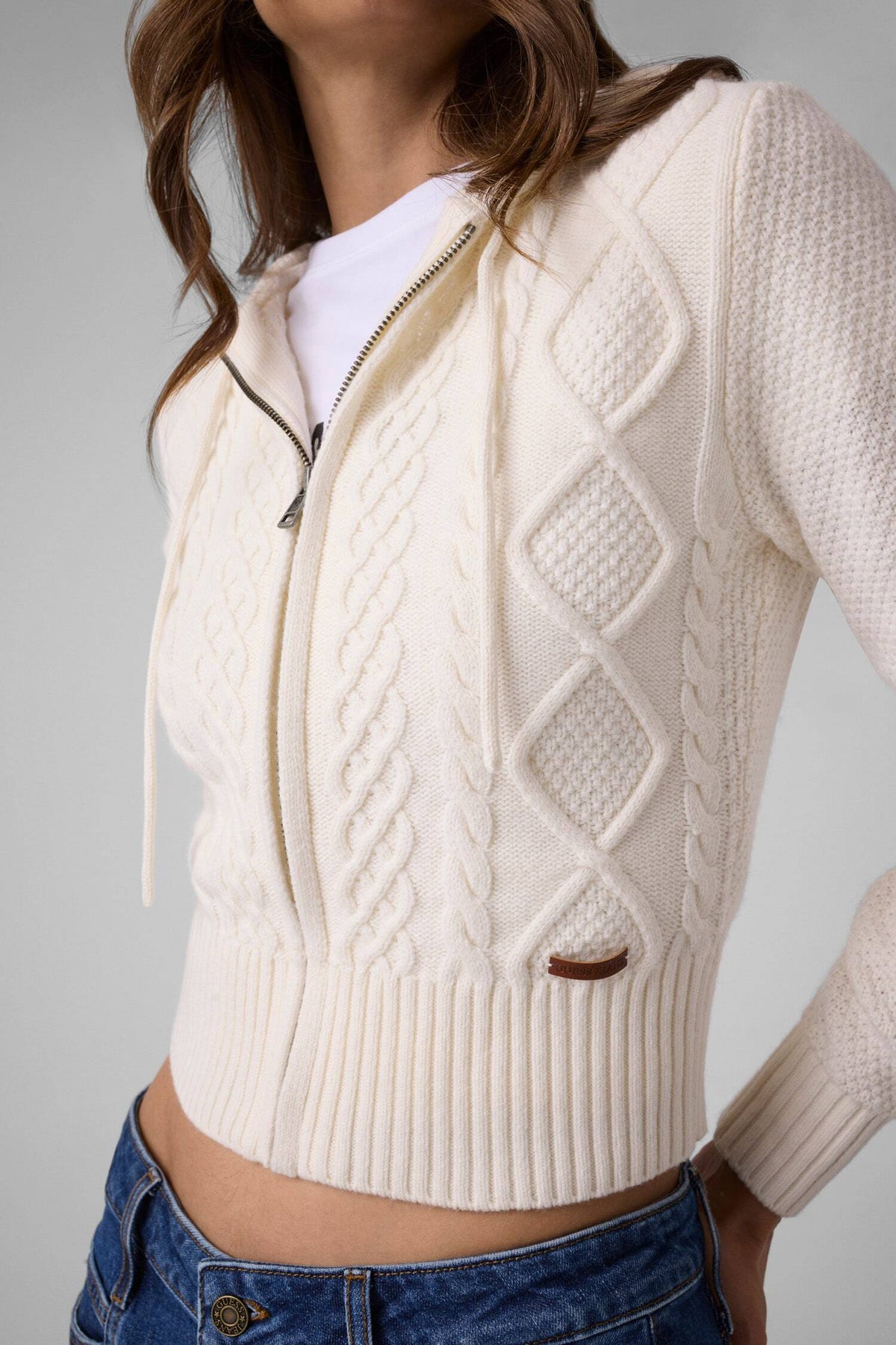 GJ LS CABLE HOODIE ZIPPED SWTR