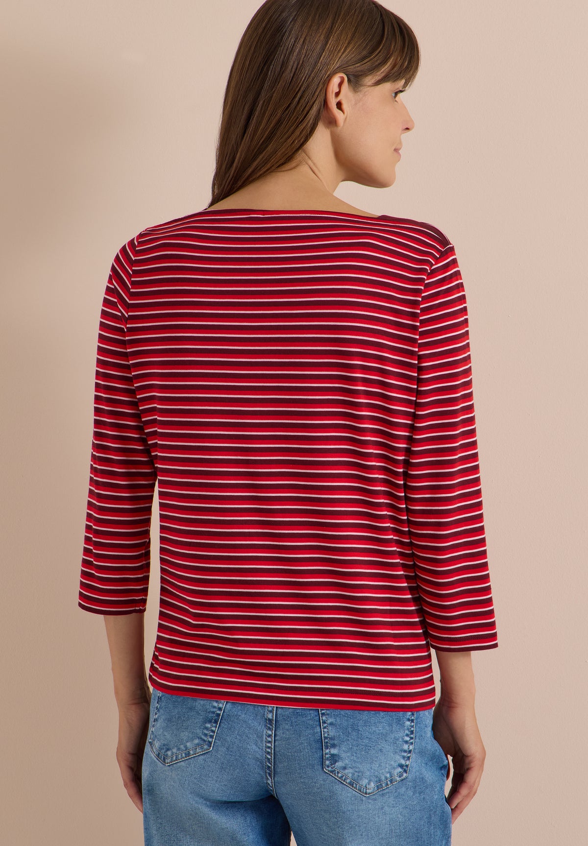 3/4-Arm Shirt mit Boat Neck und Streifen