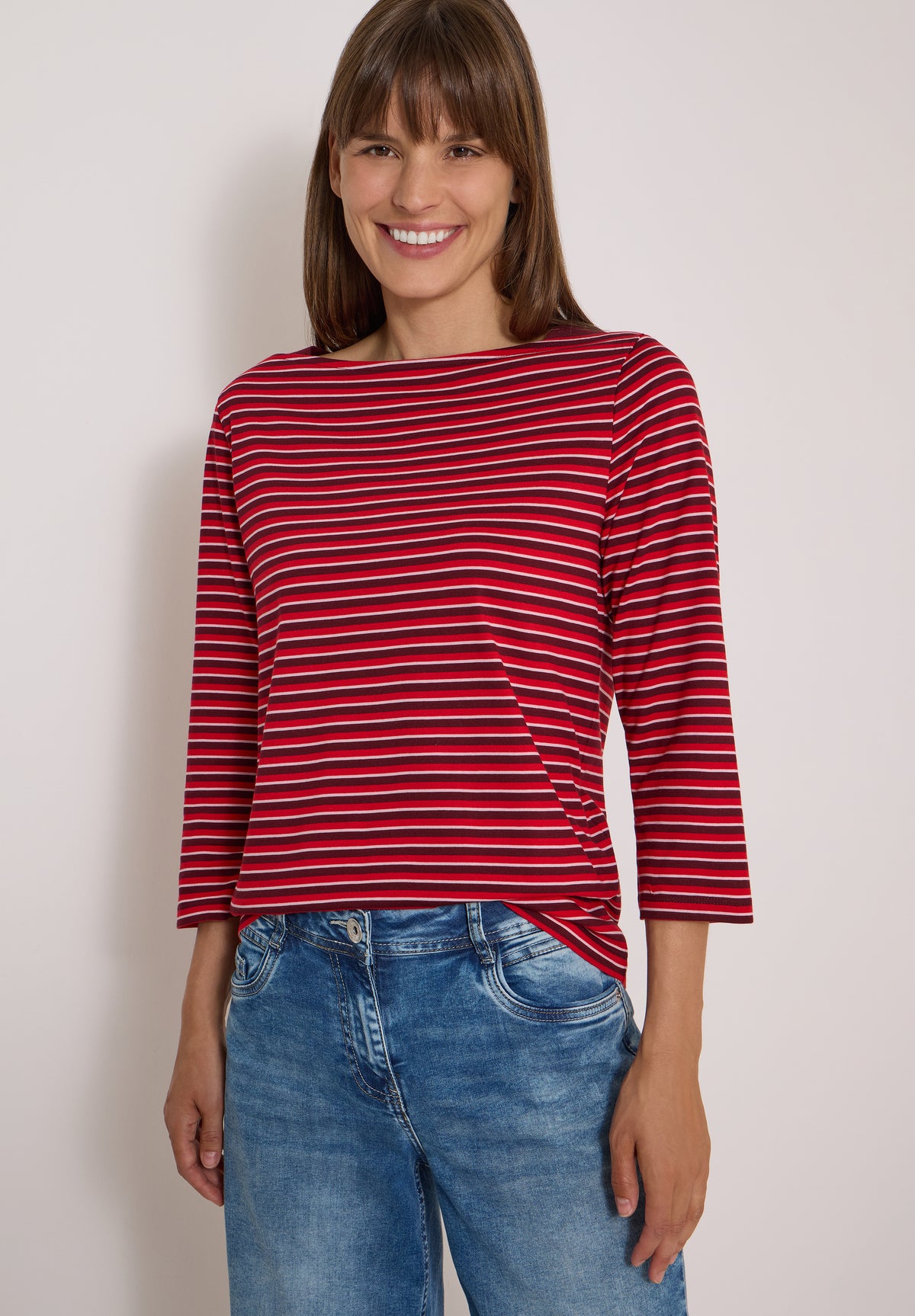 3/4-Arm Shirt mit Boat Neck und Streifen
