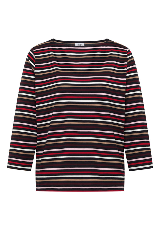 3/4-Arm Shirt mit Boat Neck und Streifen