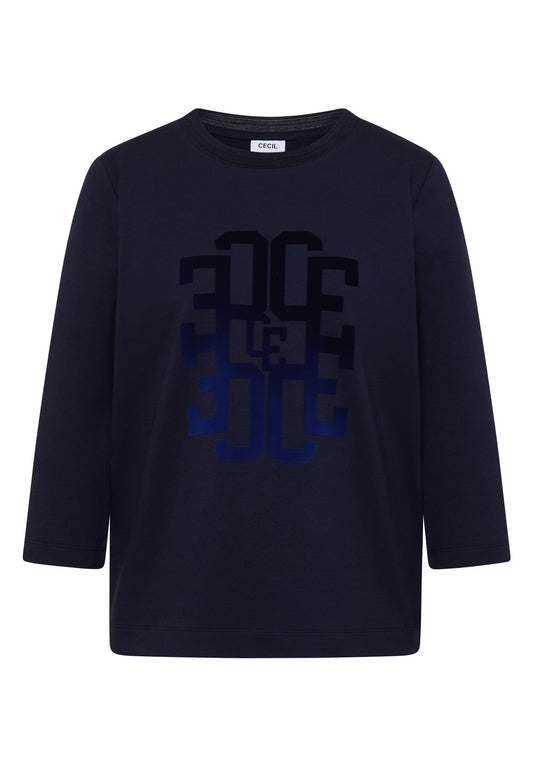 3/4-Arm Shirt mit Rundhals und Wording