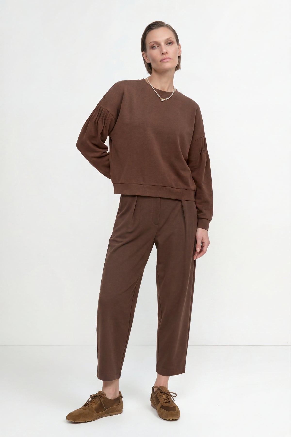 T Peach Pleated Crew