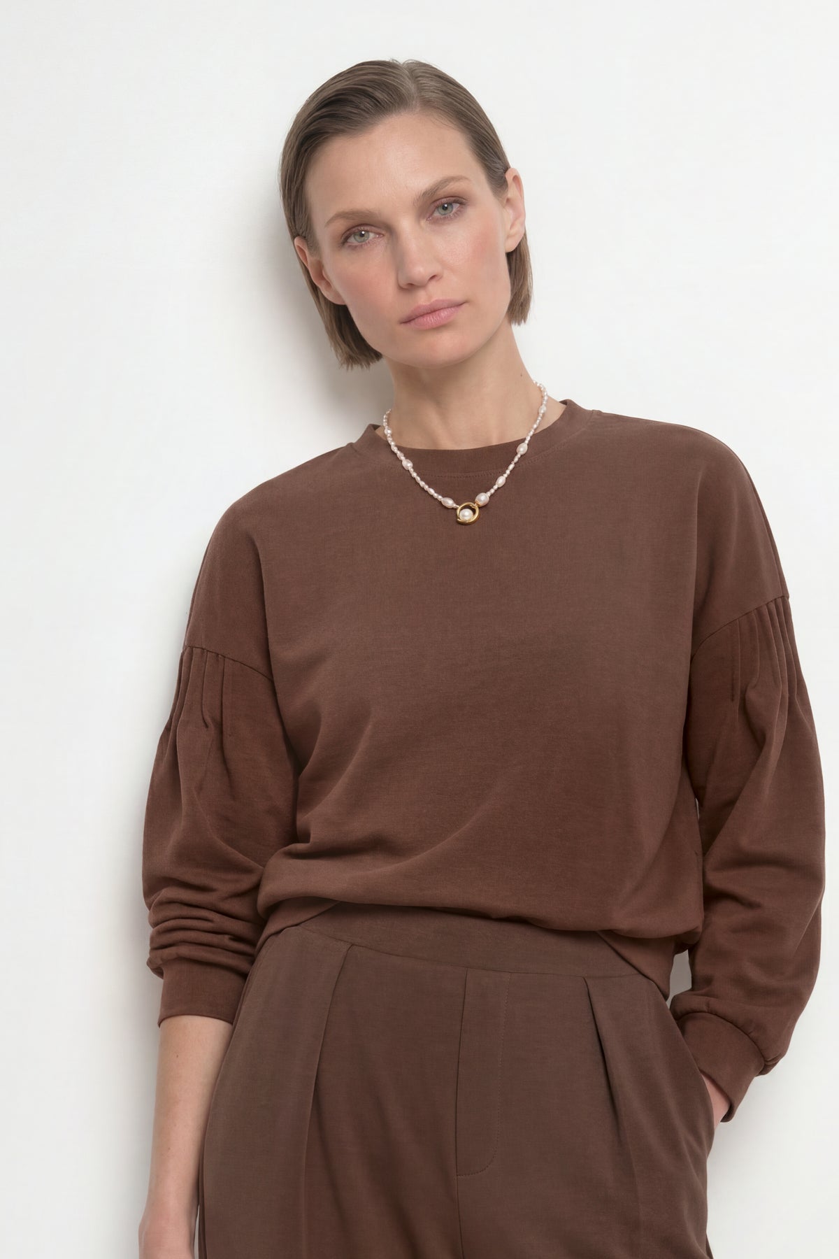 T Peach Pleated Crew