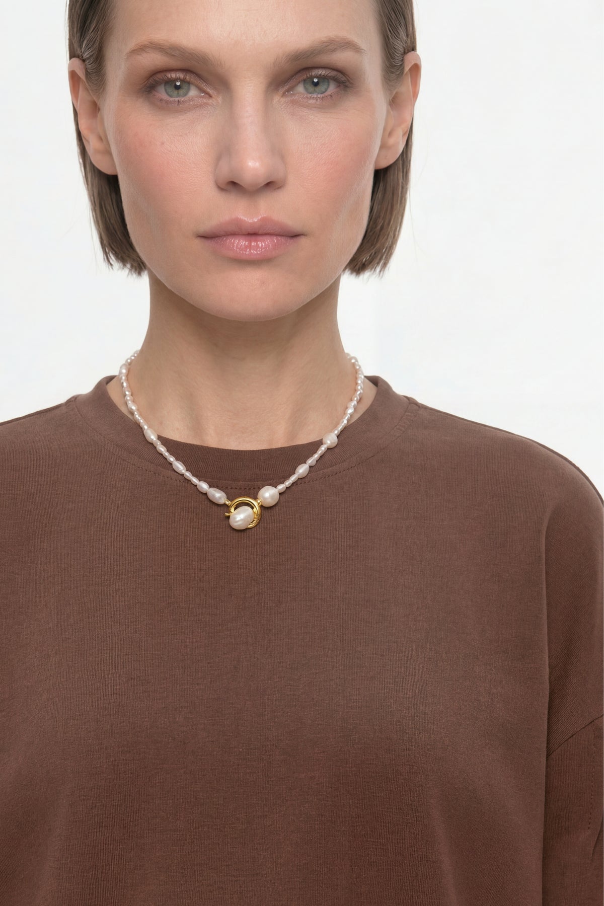 T Peach Pleated Crew