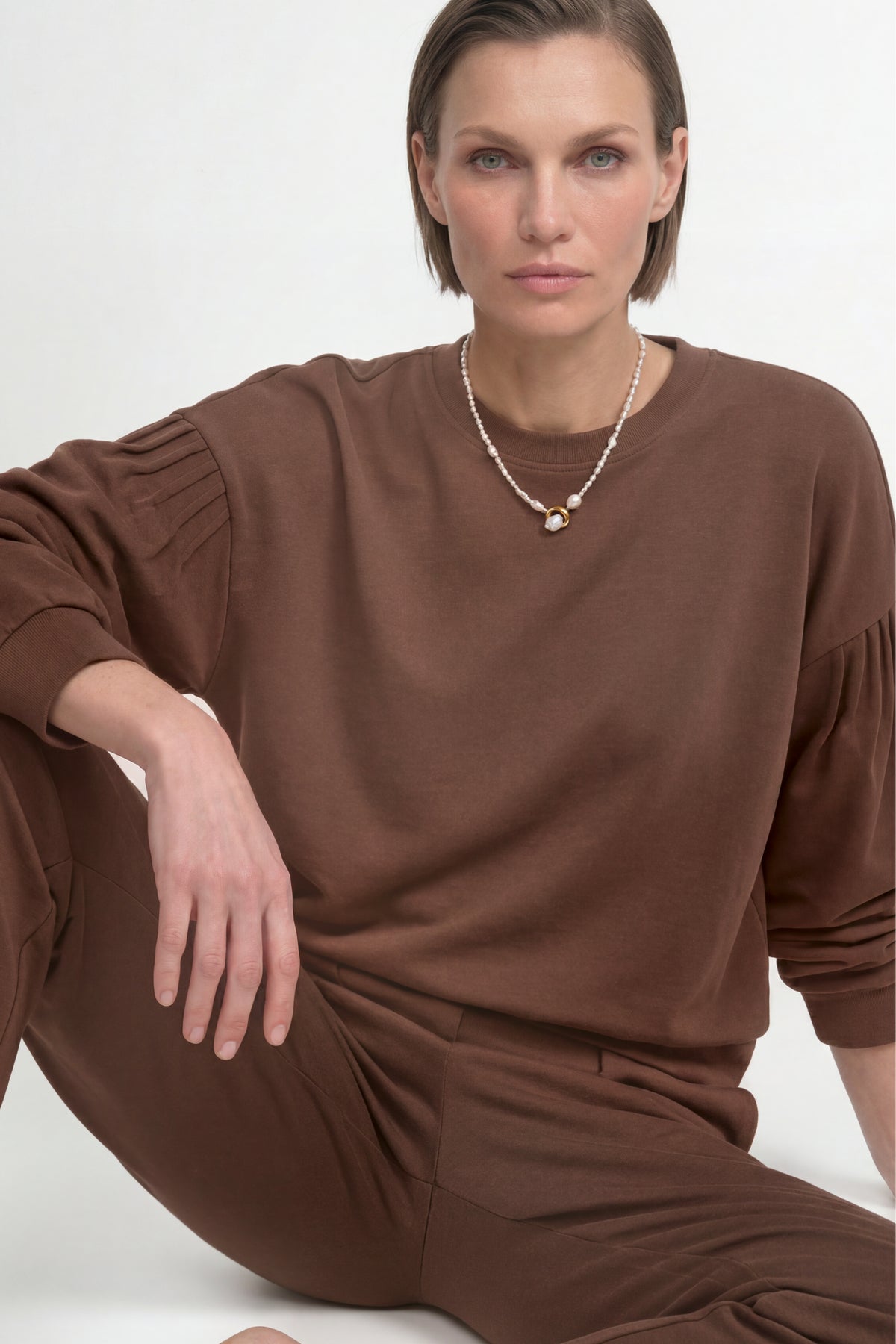 T Peach Pleated Crew