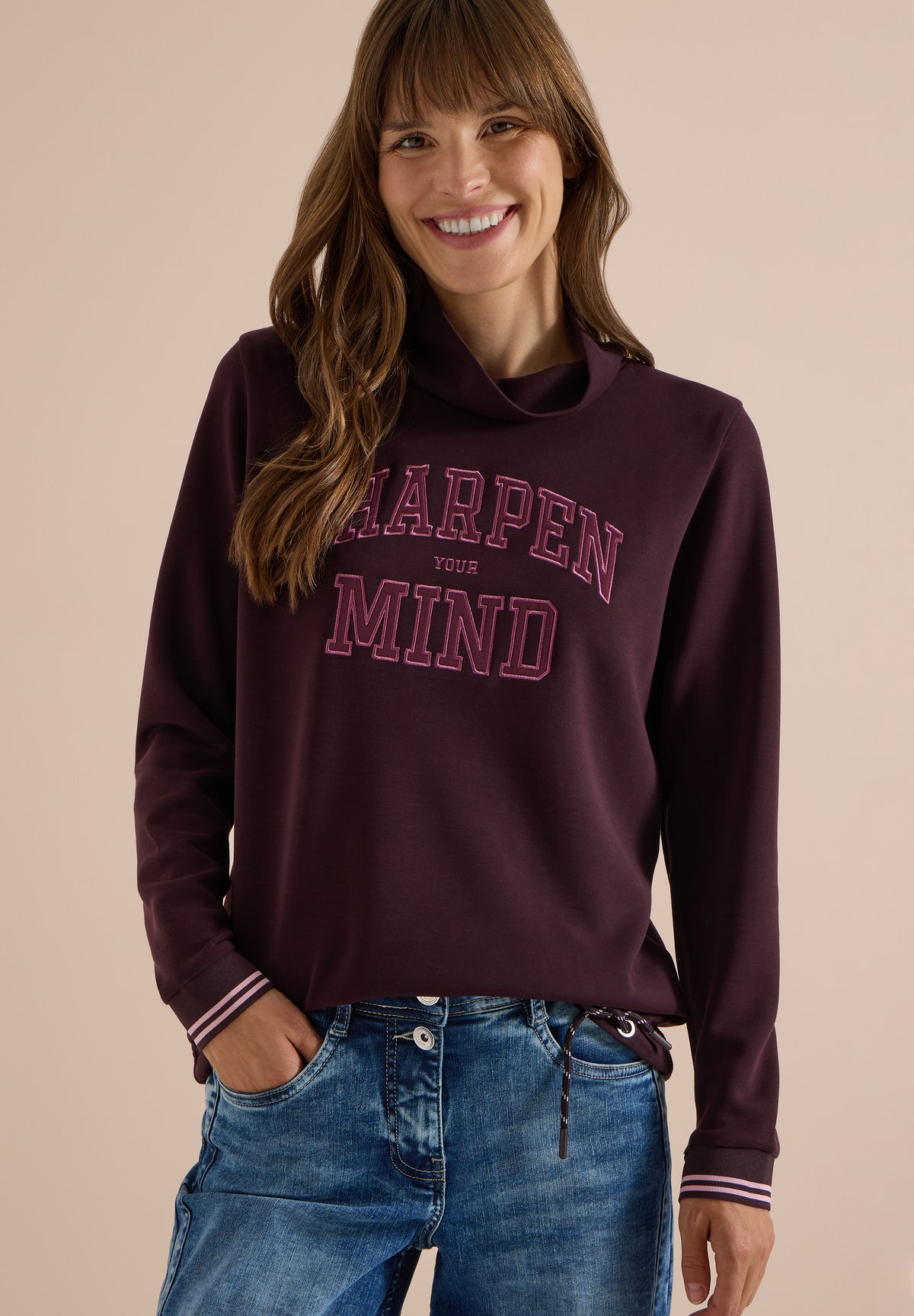 Langarm Shirt mit Stehkragen und Wording