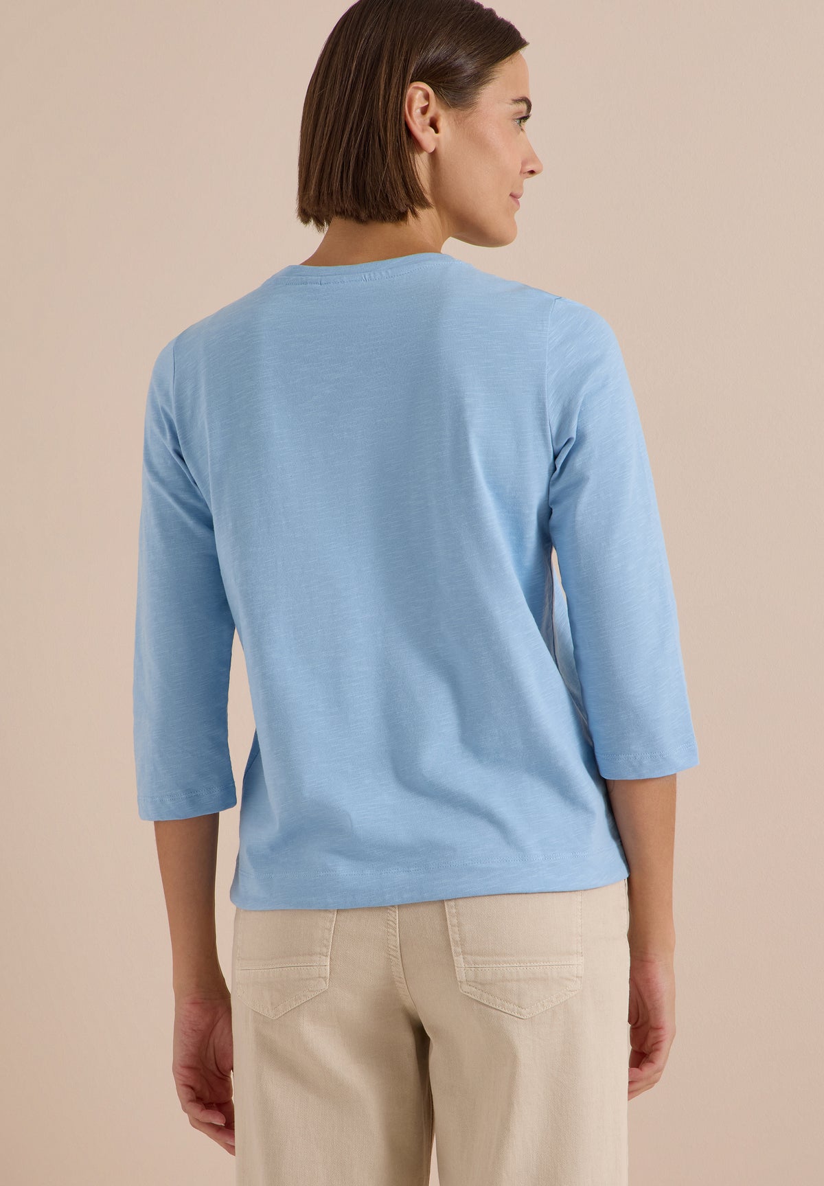 3/4-Arm Shirt mit Rundhals in Unifarbe