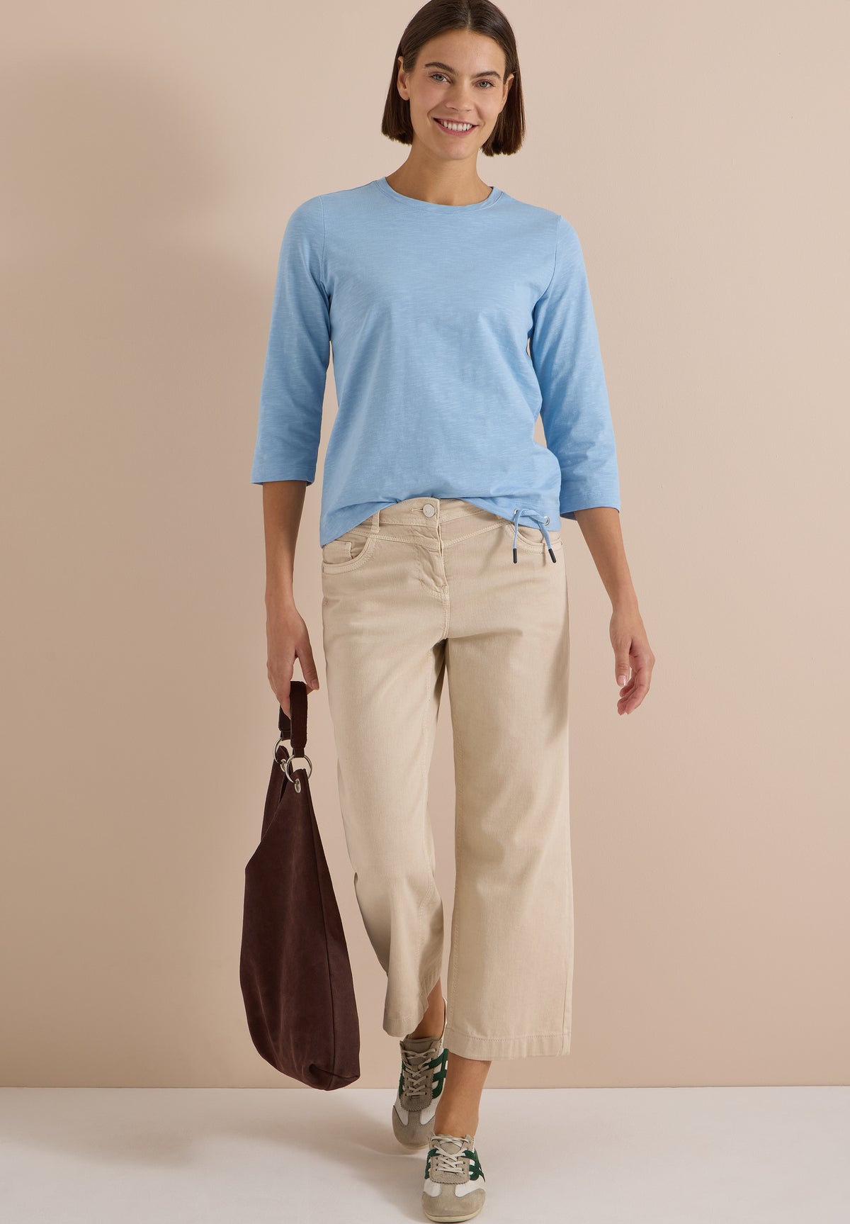 3/4-Arm Shirt mit Rundhals in Unifarbe