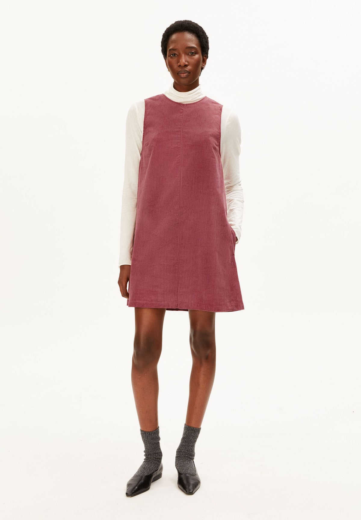 CORDUROY R-NECK MINI DRESS