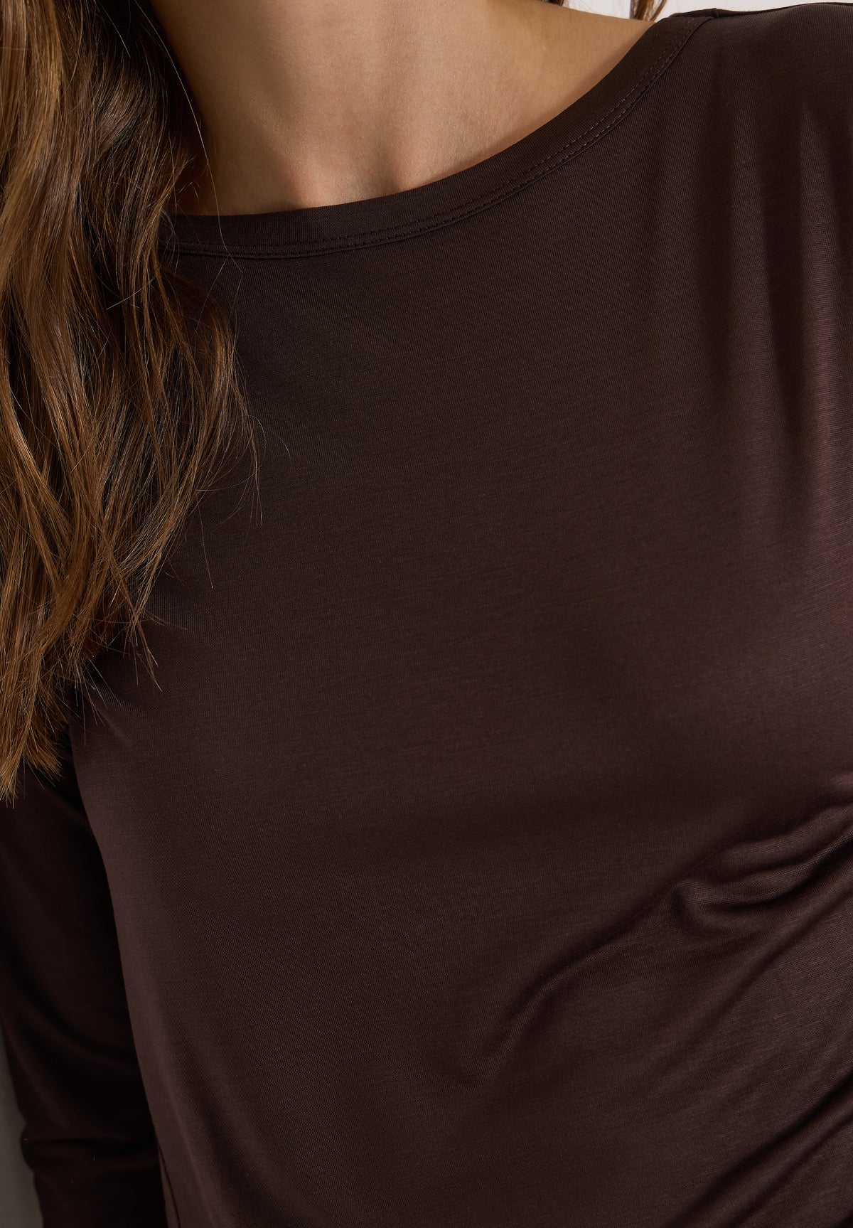 Langarm Shirt in Unifarbe mit Boat Neck